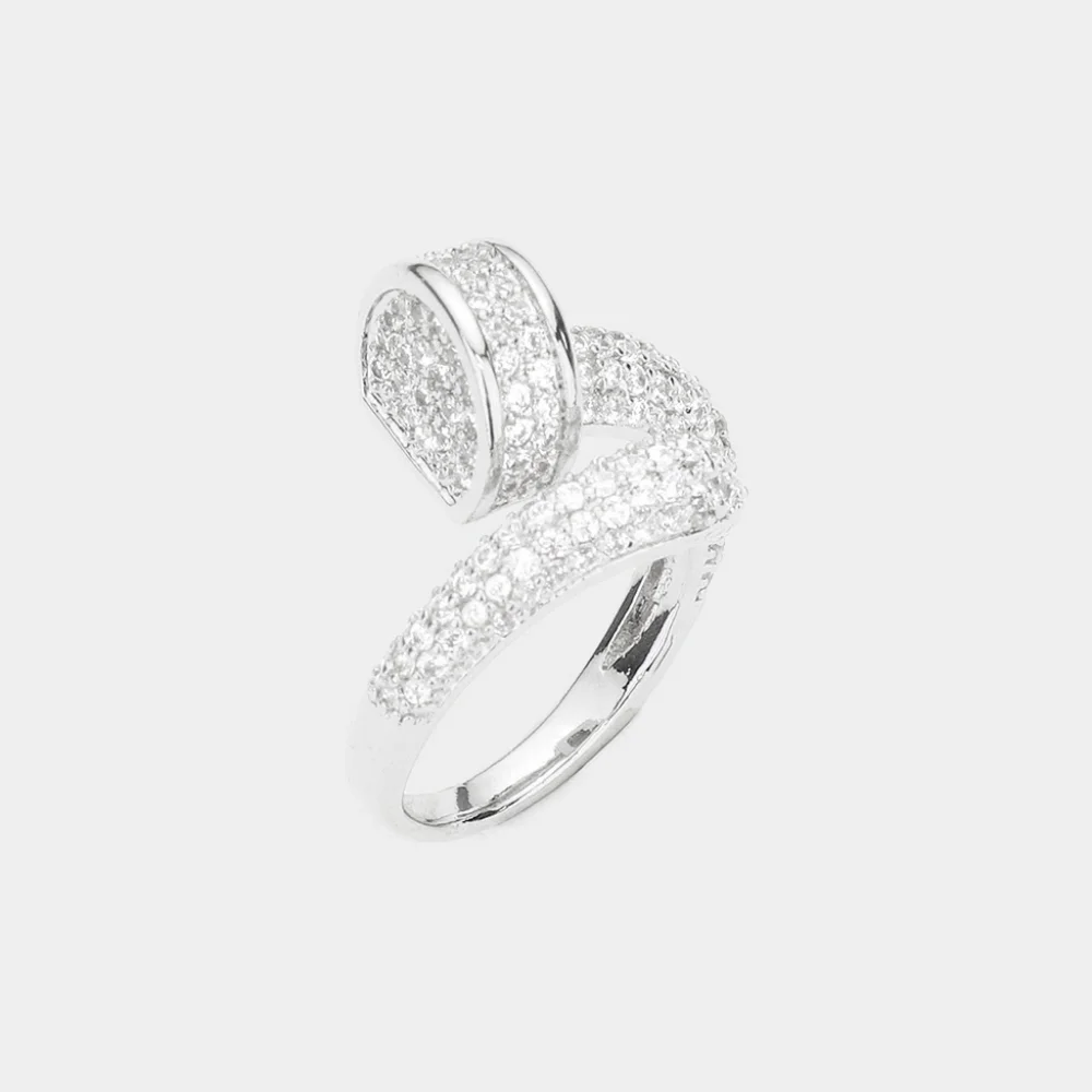 Silver Metal CZ Crystal Rhinestone Screw Finger Bling Nail Ring Statement Jewels